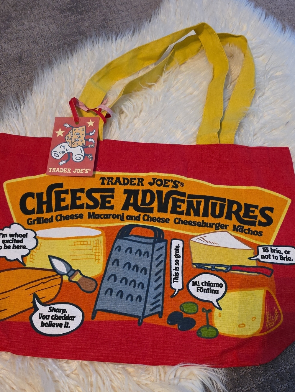 Trader Joe's Cheese Adventures Red & Yellow Tote Bag